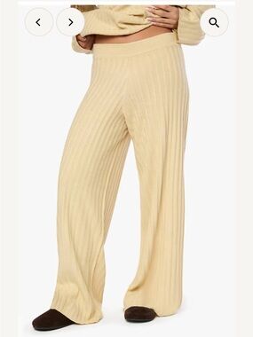 WeWoreWhat Cream Ribbed Wide-Leg Knit Pants